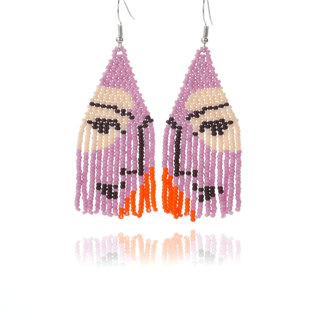 Boho Abstract Face Beaded Fringe Earrings