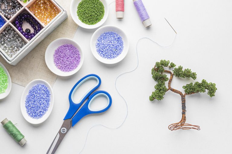 1-top-view-bead-working-essentials-with-scissors-tree
