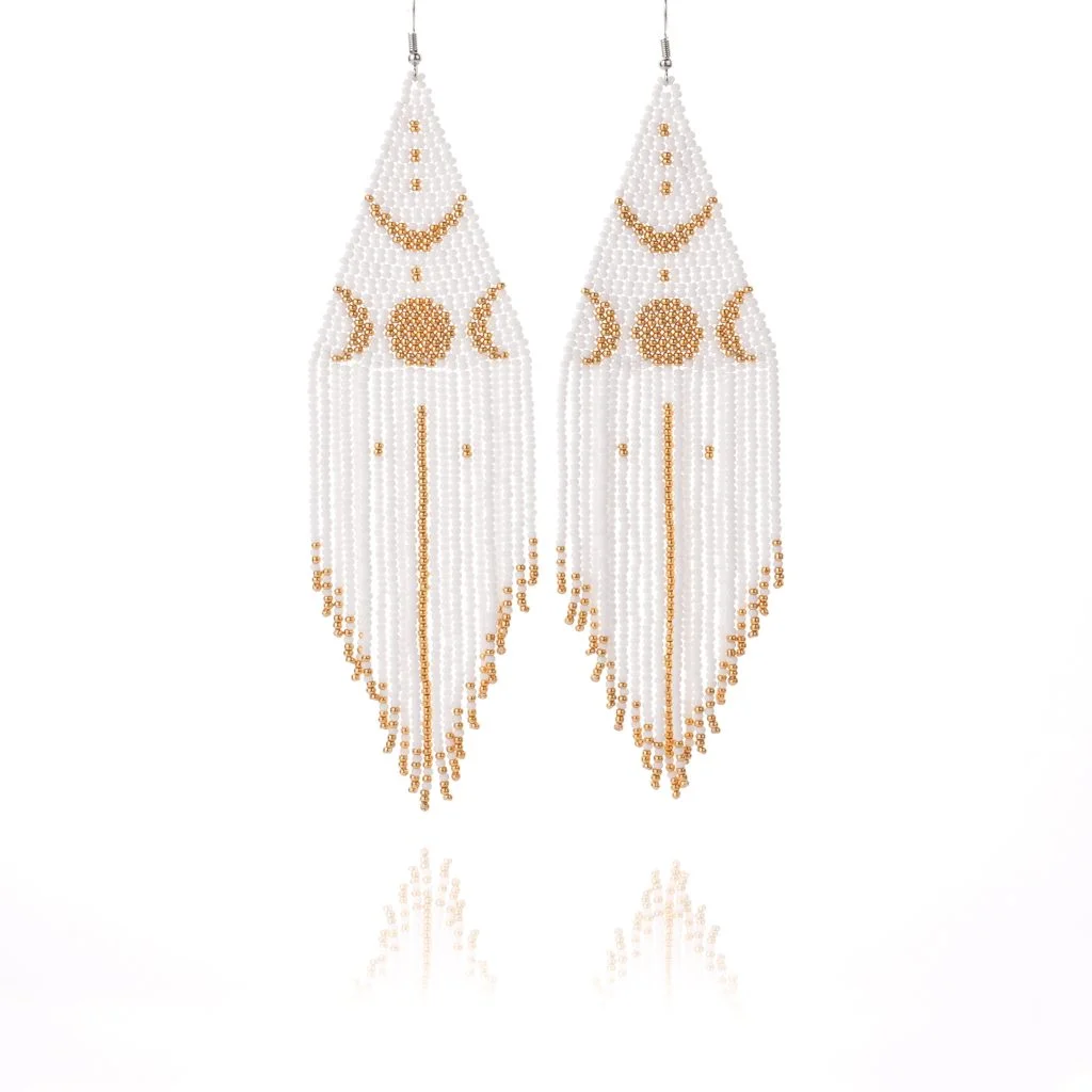 white beads earring