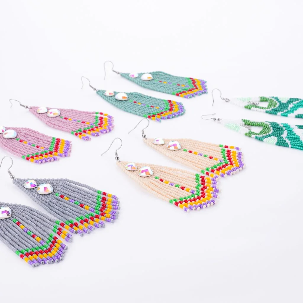 Bohemian Rainbow beaded fringe earrings