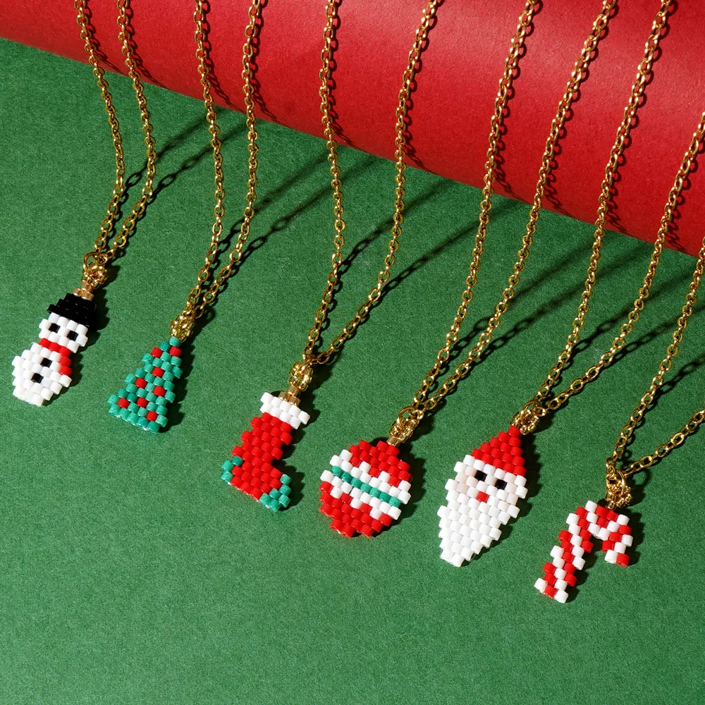 Christmas tree candy cane snowman pendant necklace