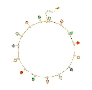 Brass zircon chain heart necklace