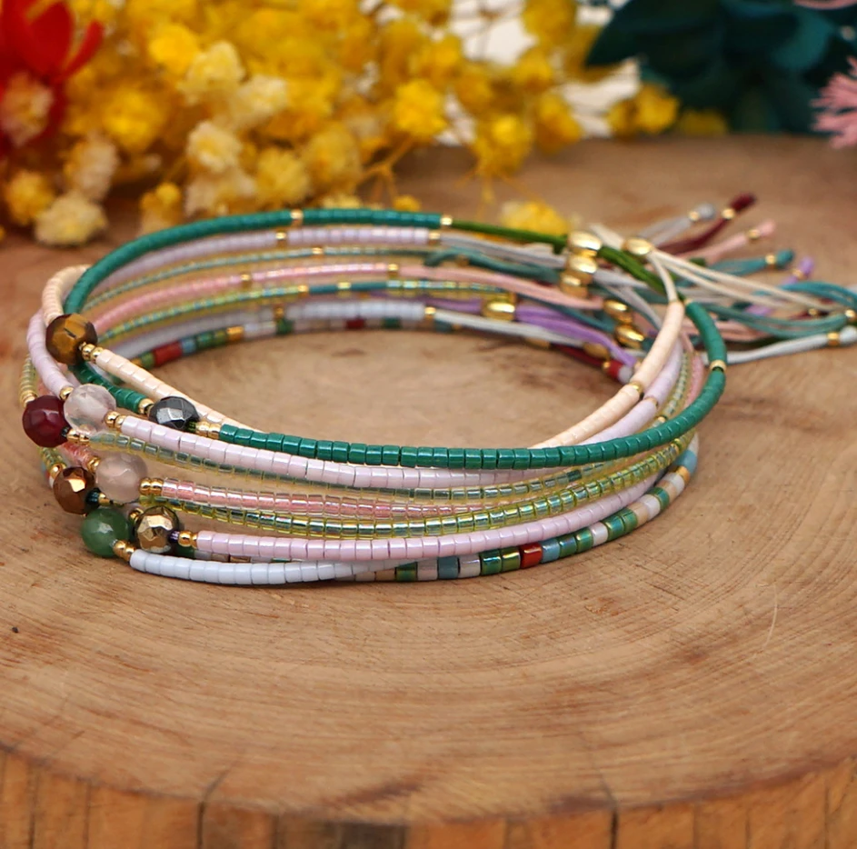 Bohemian Colorful Semi-Precious Stone Beaded Lucky Charm Bracelet