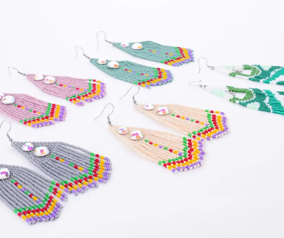 Bohemian Rainbow Beaded Fringe Earrings