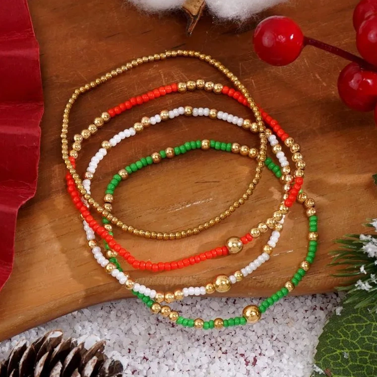CCB Bead Mixed Christmas Handmade Seed Bead Bracelet Set