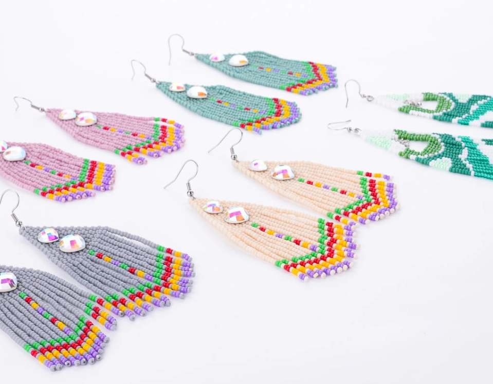 Bohemian Rainbow Beaded Fringe Earrings