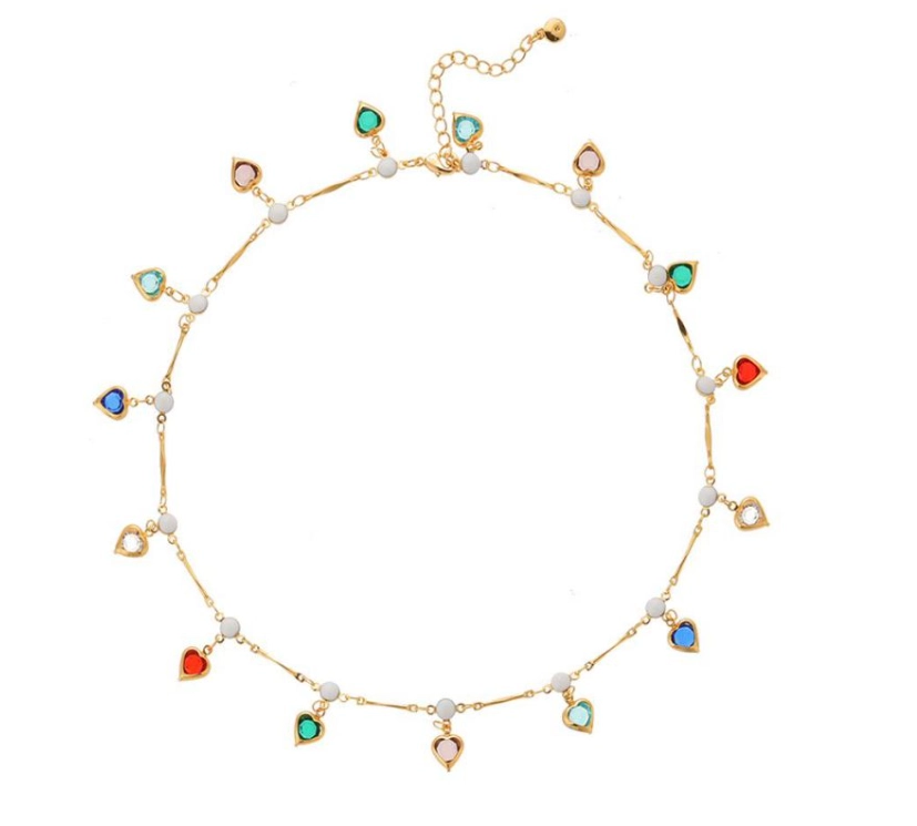 Brass zircon chain heart necklace