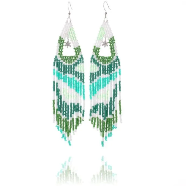 Bohemian Rainbow Beaded Fringe Earrings