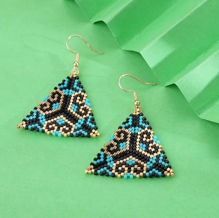 Aztec Triangle Beaded Statement Earrings