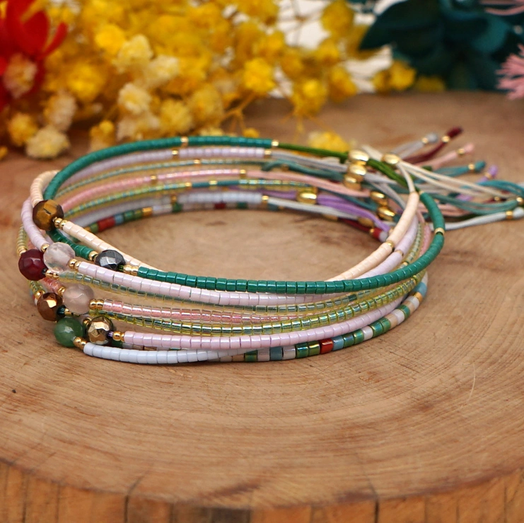 Bohemian Colorful Semi-Precious Stone Beaded Lucky Charm Bracelet