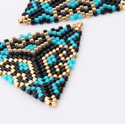 Aztec Triangle Beaded Statement Earrings