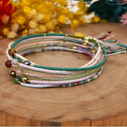 Bohemian Colorful Semi-Precious Stone Beaded Lucky Charm Bracelet