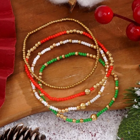 CCB Bead Mixed Christmas Handmade Seed Bead Bracelet Set