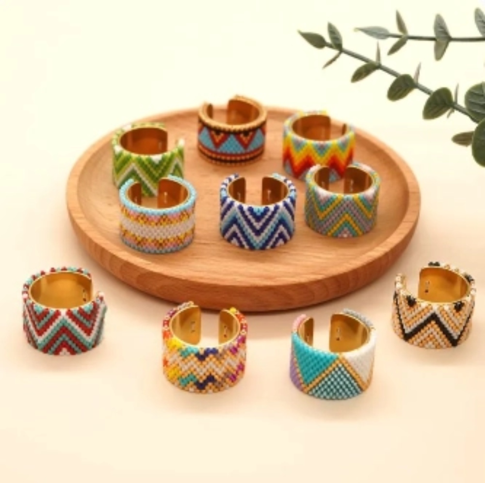 Miyuki Antique Bead Lightweight High-End Handwoven Stainless Steel Bohemian Ring
