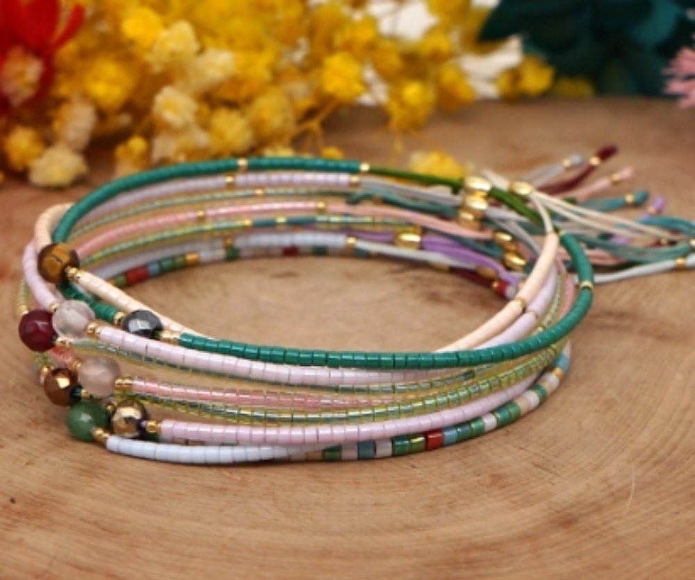 Bohemian Colorful Semi-Precious Stone Beaded Lucky Charm Bracelet