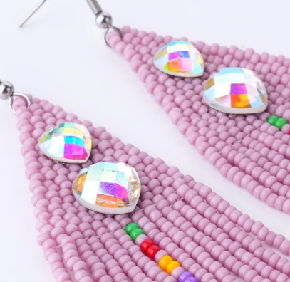 Bohemian Rainbow Beaded Fringe Earrings