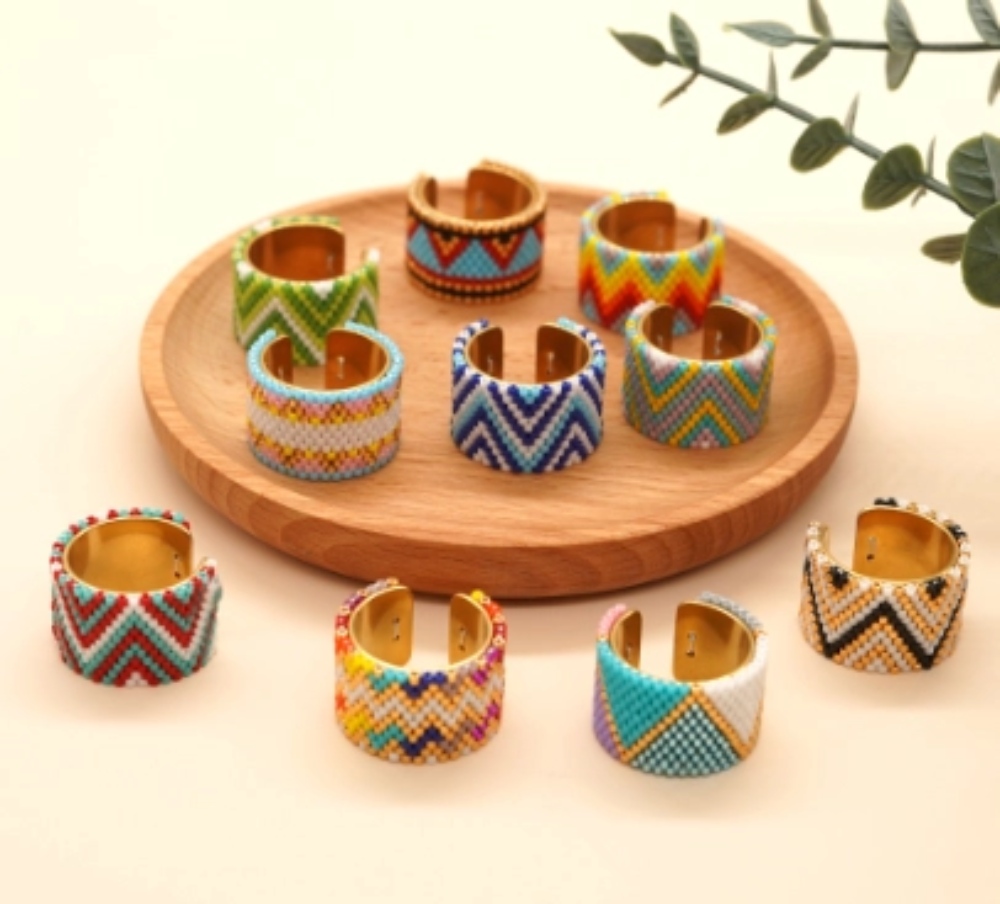 Miyuki Antique Bead Lightweight High-End Handwoven Stainless Steel Bohemian Ring
