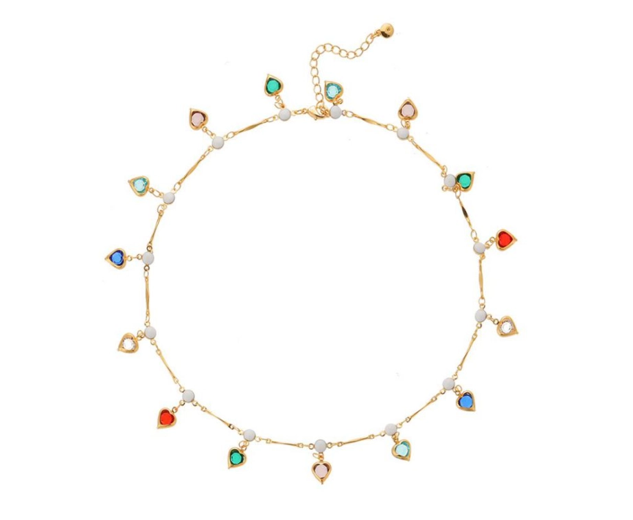 Brass zircon chain heart necklace