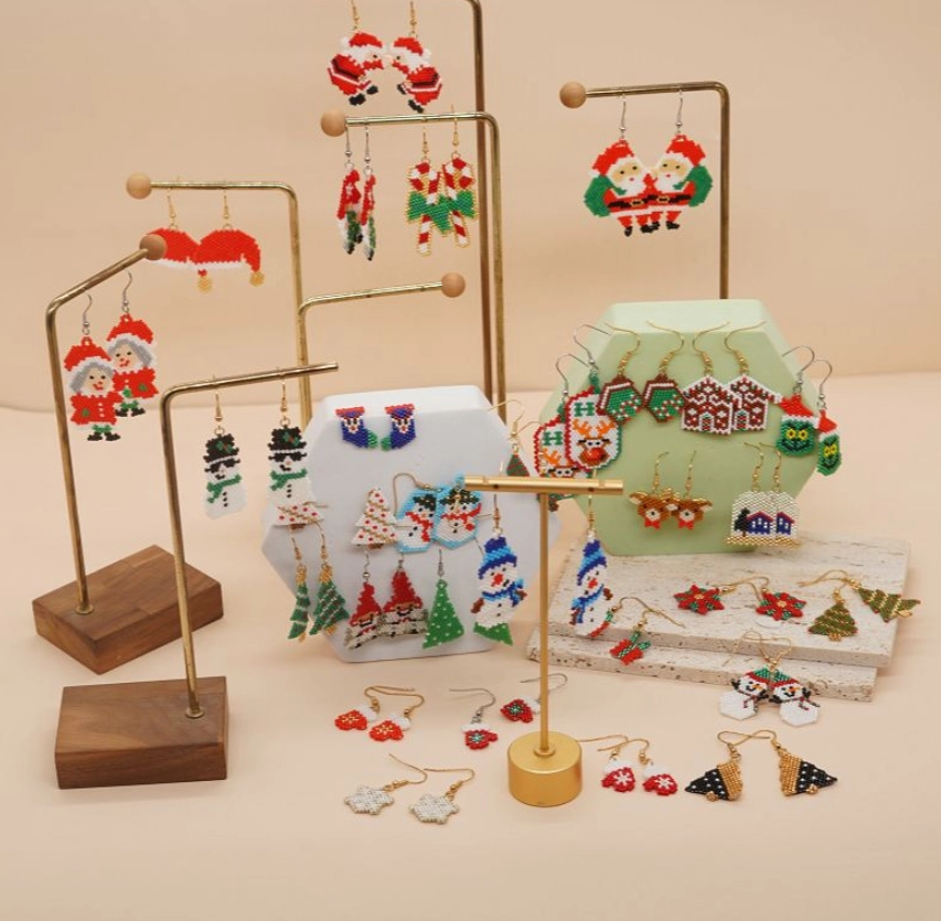 Festive High-End Handmade Beaded Earrings